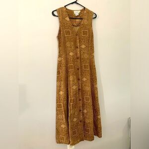 VTG Northern Isles Portraits Pattern Hippie Boho Maxi Button Down Linen Dress M